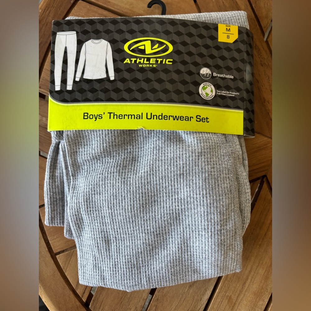NWT Boys' Thermal Underwear Set Sz 8 Light Gray Top& Bottom